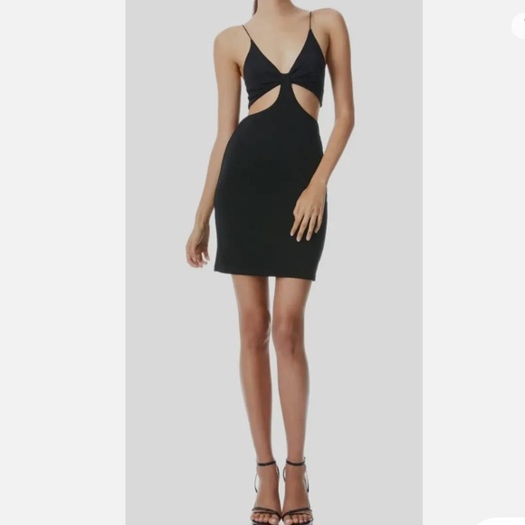 Alice + Olivia Havana Spaghetti Strap Cutout Side V Neck Mini Dress Black Size 0 - Picture 3 of 7